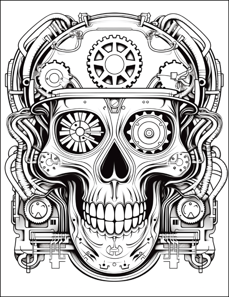 200 Steampunk Sugar Skull Coloring 1 (medium)