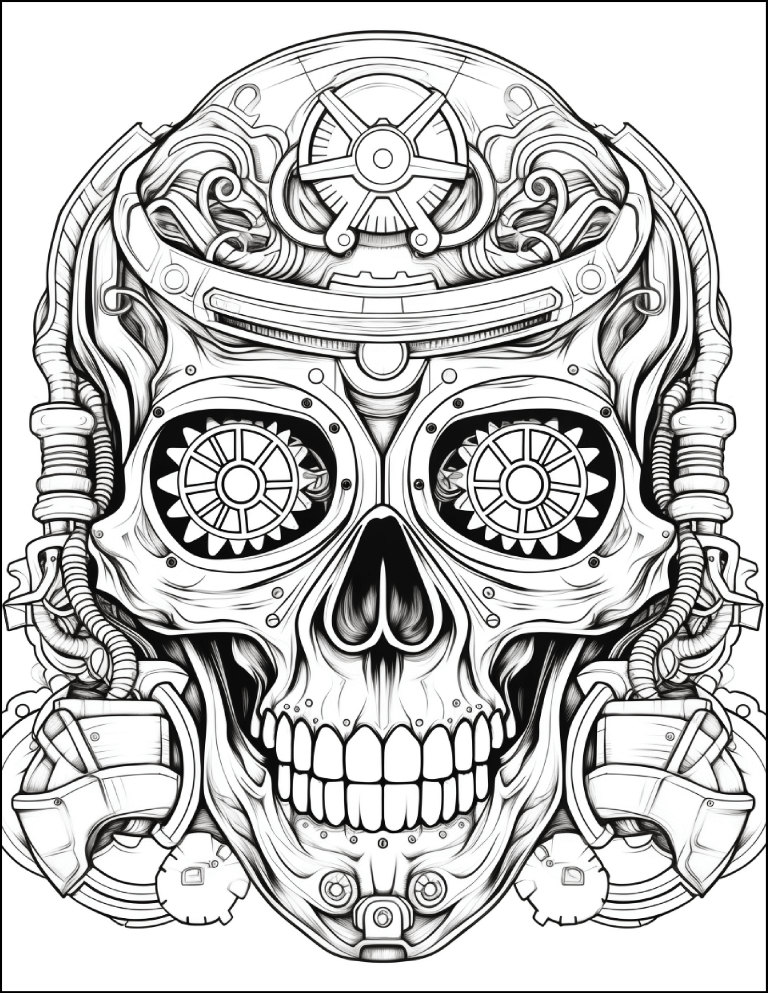 200 Steampunk Sugar Skull Coloring 11 (medium)