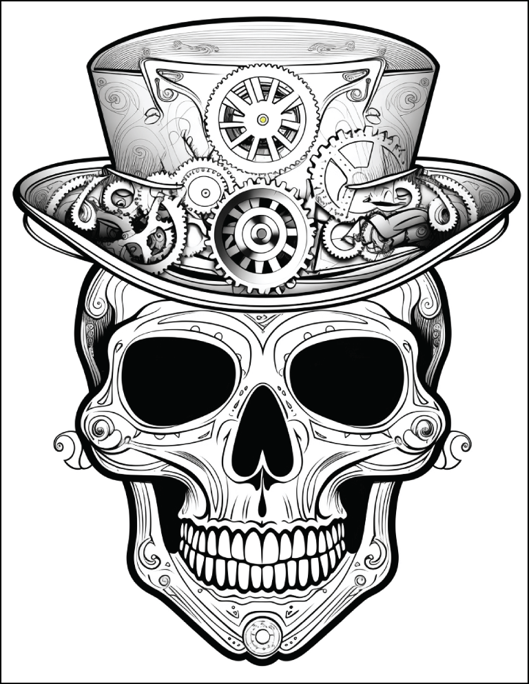 200 Steampunk Sugar Skull Coloring 13 (medium)