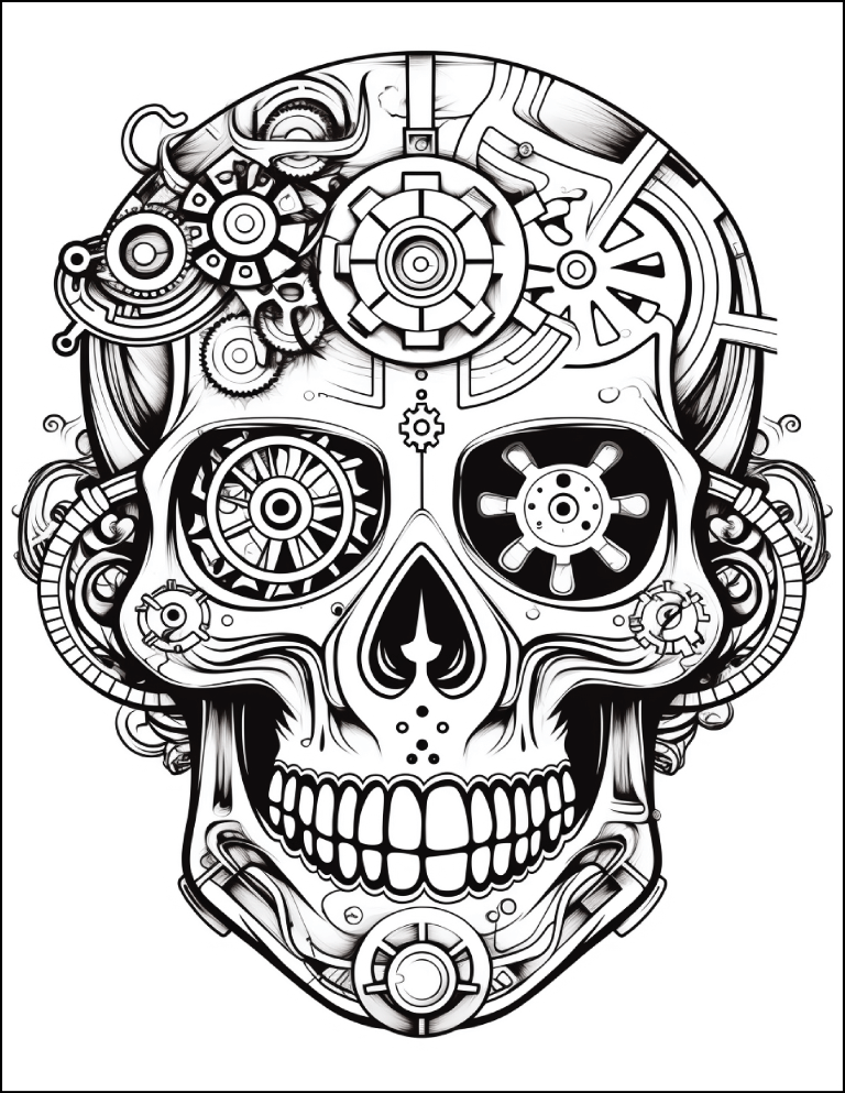 200 Steampunk Sugar Skull Coloring 14 (medium)