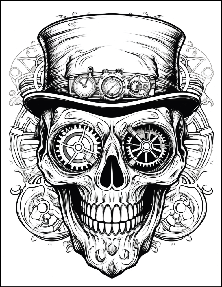 200 Steampunk Sugar Skull Coloring 2 (medium)