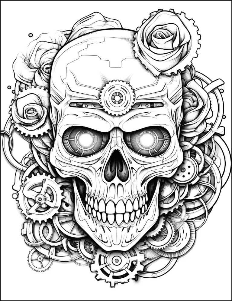 200 Steampunk Sugar Skull Coloring 3 (medium)