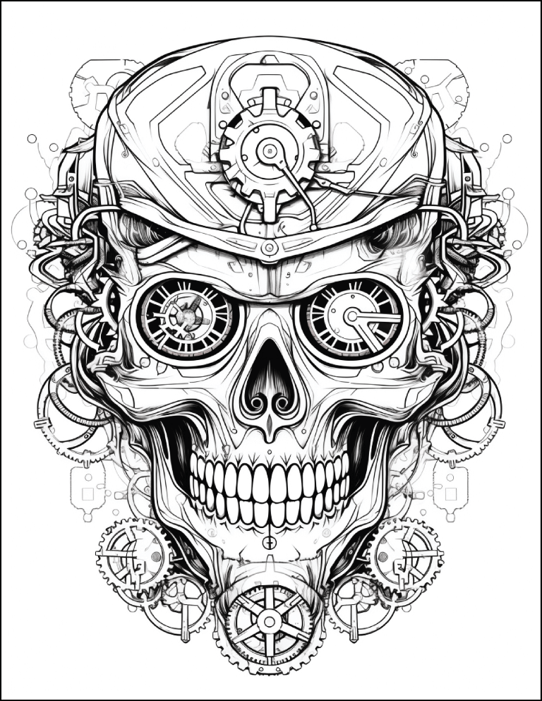 200 Steampunk Sugar Skull Coloring 4 (medium)