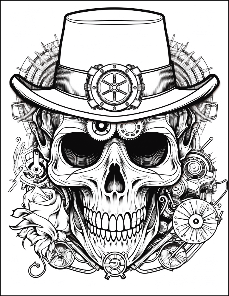 200 Steampunk Sugar Skull Coloring 5 (medium)