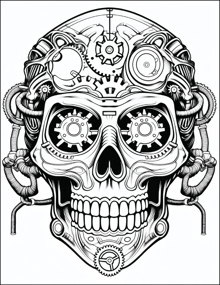 200 Steampunk Sugar Skull Coloring 7 (medium)