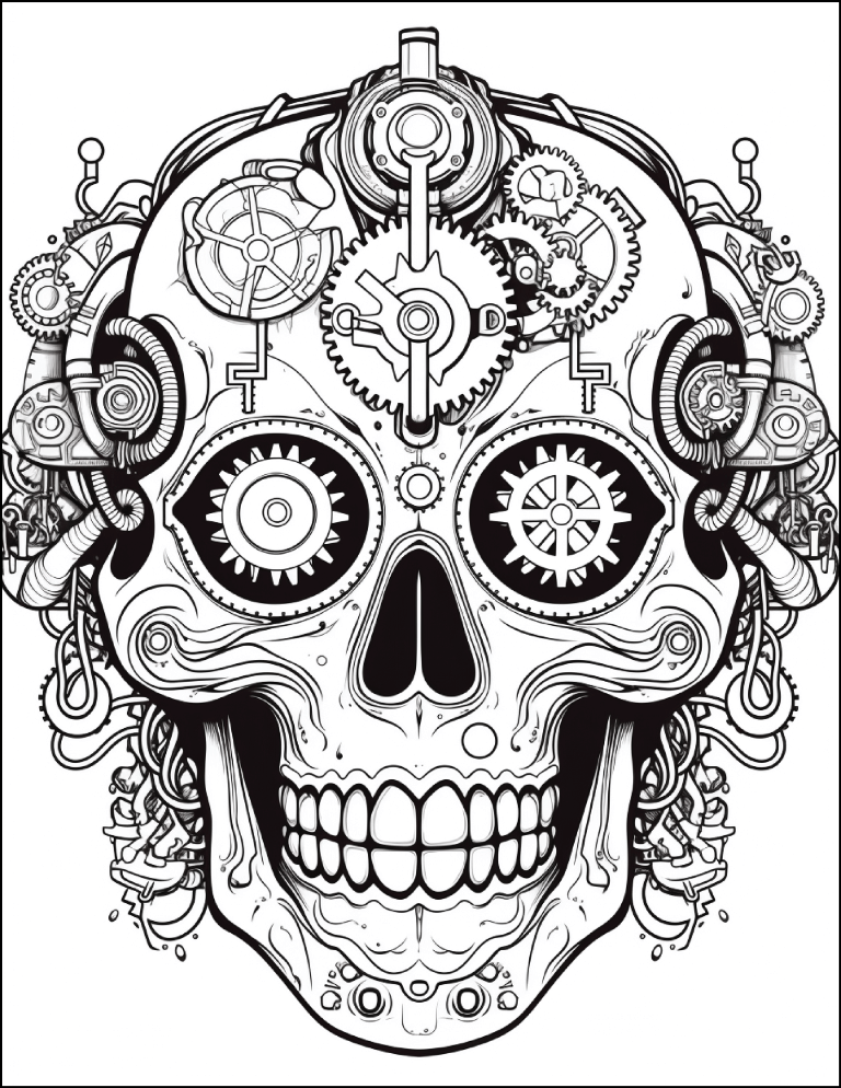 200 Steampunk Sugar Skull Coloring 9 (medium)